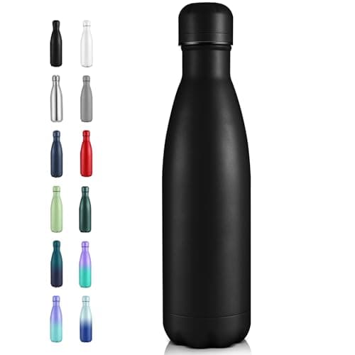 Volhoply 17oz Insulated Stainless Steel Water Bottle, Double Wall Vacuum Flask, Keeps Cold 24h & Hot 12h, Available in Packs of 1, 4, or 8(Black,1 Pack)