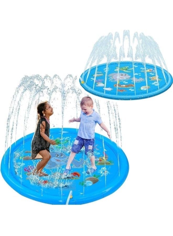 170cm Splash Pad for Kids, Inflatable Water Spray Mat with Ocean Design, Non-Slip Sprinkler Play Mat for Toddlers, Outdoor Summer Water Toys for Backyard, Garden, Beach, and Pool Party