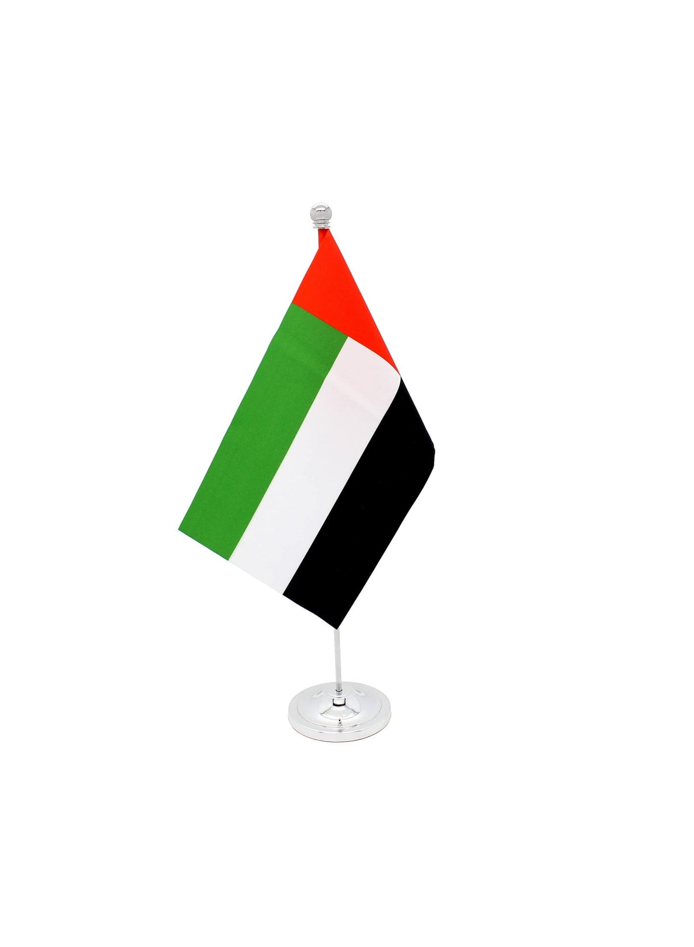 UAE Single Metal Desk Flag–Durable Flagpole Holder For Office,Home,Desk,Or Events Conference Table Decoration–Mini Flags Pole Holder- Silver Metal Flag Stand For Schools