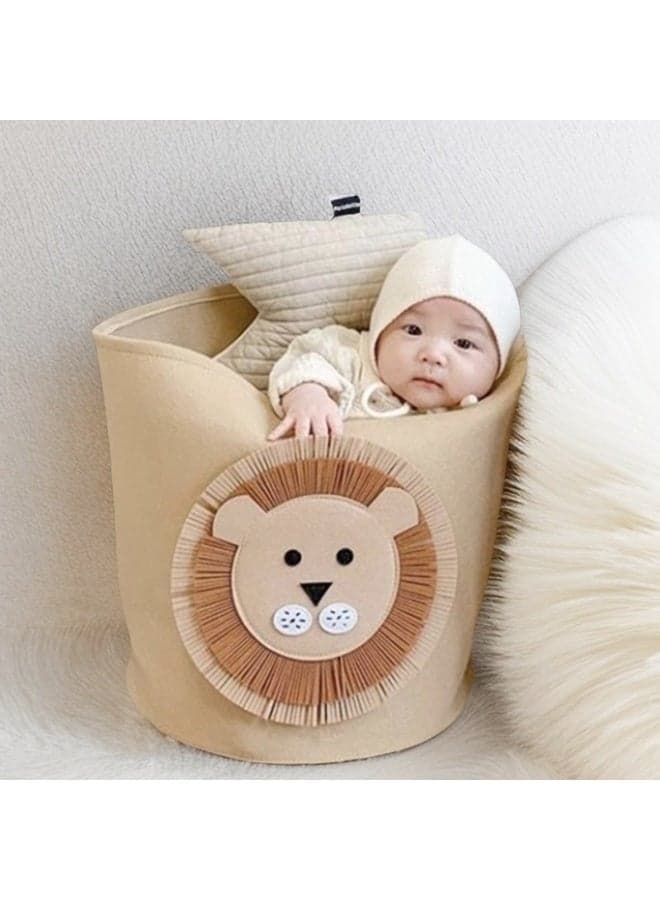 Large capacity cartoon animal felt storage bucket, washable dirty clothes basket