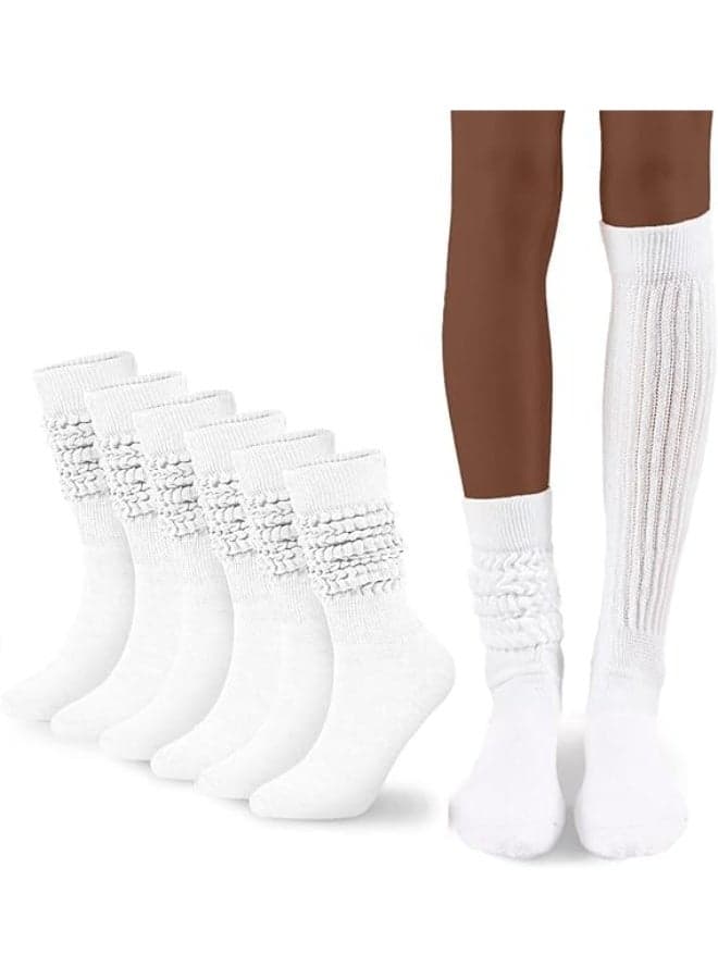 3 Pairs Women’s Slouch Socks, Extra Long Cotton Knit Knee High Boot Socks, Soft Thick Stacked Socks for Women, Size 5-10, White
