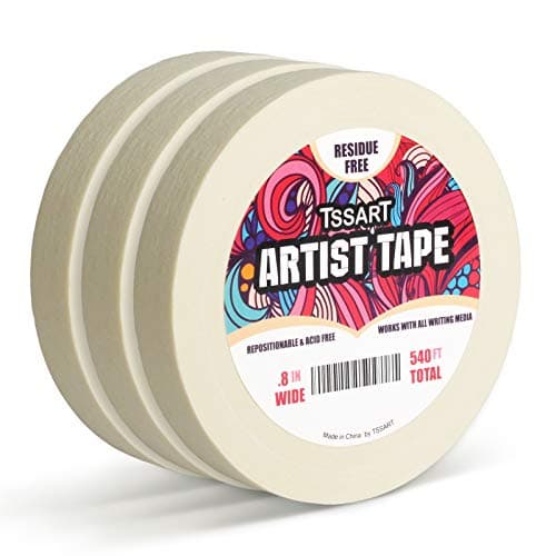 TSSART 3 Pack White Artist Tape Masking Artists Tape for Drafting Art Watercolor Painting Canvas Framing Acid Free 08inch Wide 540FT Long Total