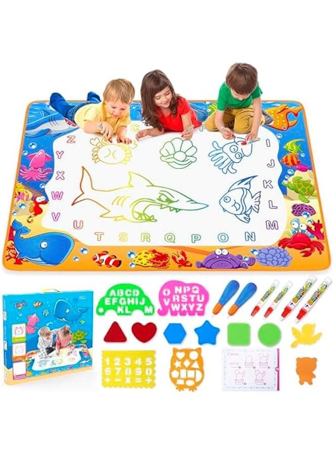 Water Doodle Mat - Kids Painting Writing Color Doodle Drawing Mat Toy Bring Magic Pens Educational Toys for Age 2 3 4 5 6 7 Year Old Girls Boys Age Toddler Gift