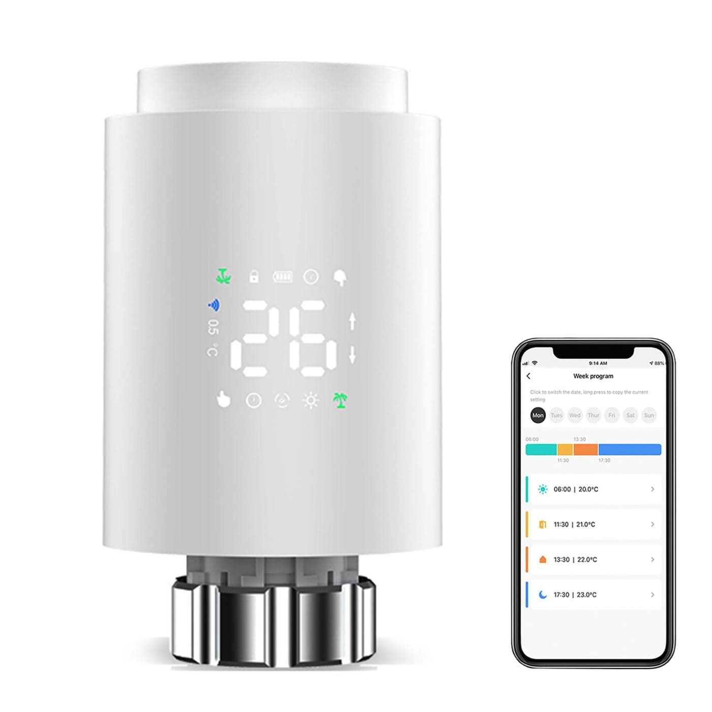 Smart Thermostat Radiator Valve Programmable Thermostatic Valve Zigbee Thermostat for Temperature Adjustment App Control Tuya Zigbee Hub Required Compatible with Alexa Google Home White
