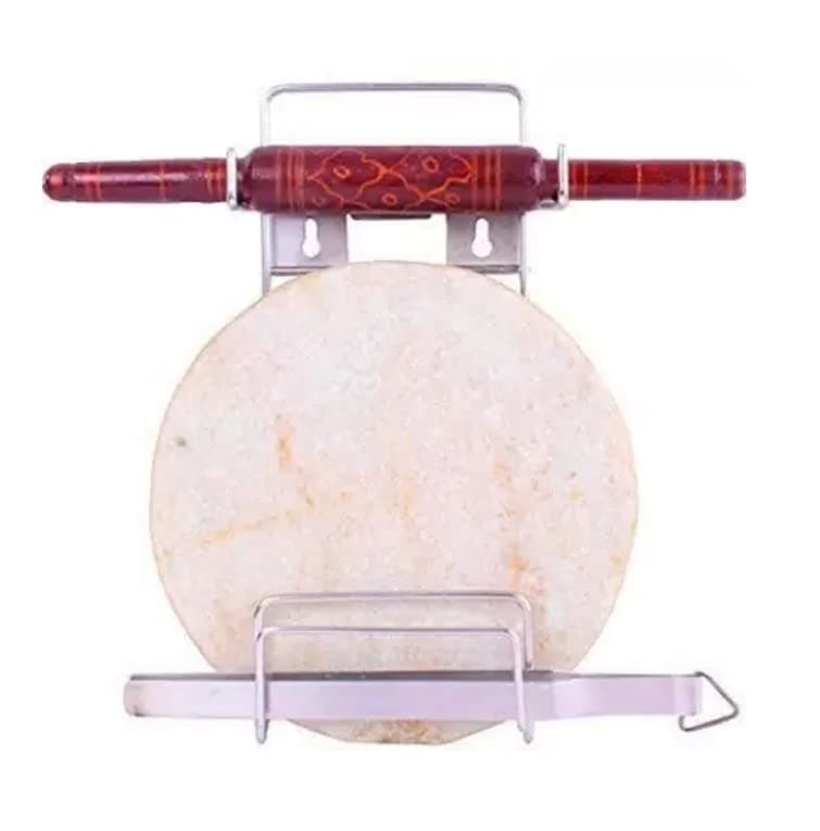 Zepdos® Stainless Steel Chakla Belan Stand for Kitchen, Rolling Pin Holder, Wall Mount Stand, Stand for Kitchen Storage Rack, Tawa Stand for Kitchen (Sliver)