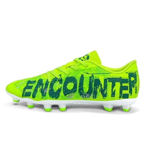 Nivia Encounter Retro Football Studs for Men, 3D Embossed TPU Upper, High Shear TPU Sole, Excellent Grip & Stability, Ideal for Soft & Hard Grassy Ground Surfaces, Floro Green, UK10