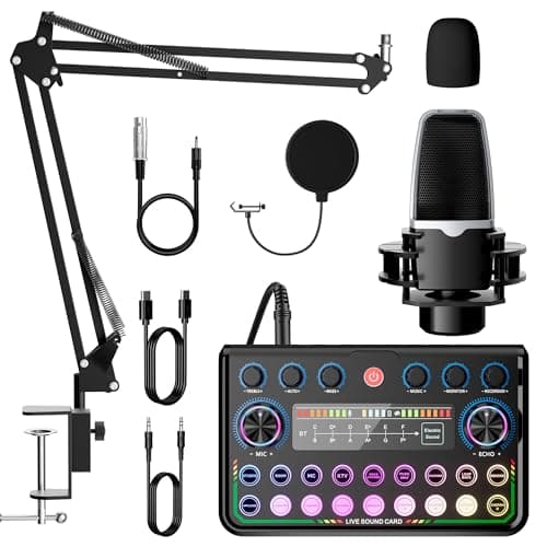 SINWE Podcast Equipment Bundle,Audio Interface with Studio Condenser Microphone for Smartphone & PC,Plug-and-Play Live Sound Card,Perfect for Streaming, Singing, YouTube & Gaming