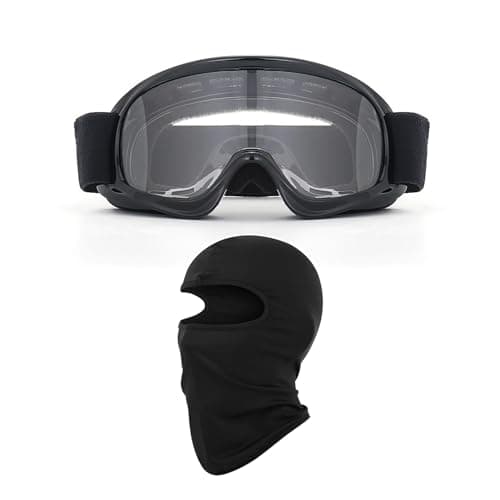 LJDJ Kids Dirt Bike Goggles ATV Motorcycle Off-Road Riding Motocross Glasses with Sun UV Protection Balaclava Full Face Cover (Black/Clear Lens)