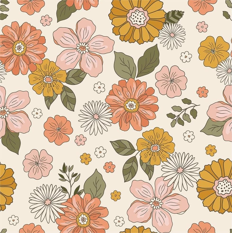 MuralPeel Boho Orange/Cream Daisy Flowers Floral Peel and Stick Wallpaper Easy Peel Off Vintage Self Adhesive Removable Stick on Wall Paper for Kitchen Cabinet Renter Friendly
