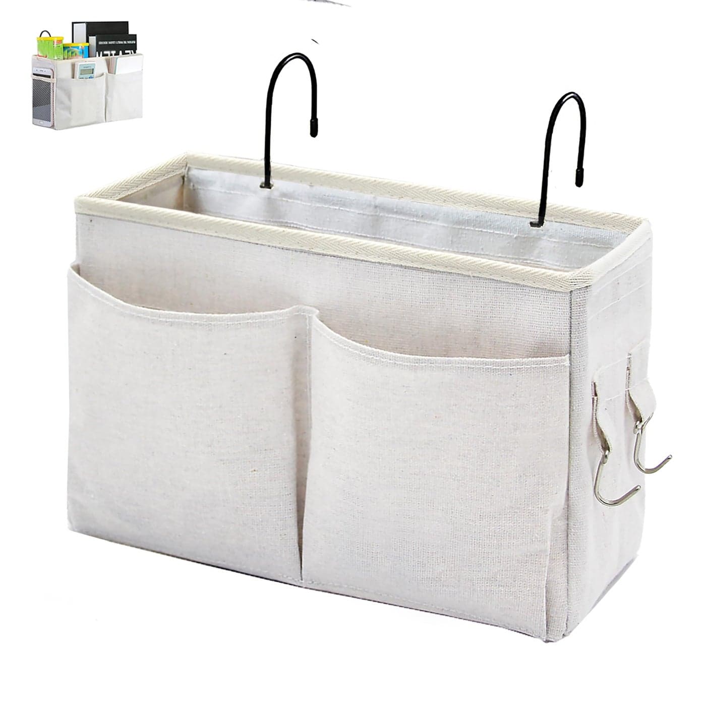 Bedside Caddy OrganizerBedside Hanging Storage Bag MultiFunction Caddy for Bunk bed Hospital Beds Dorm Bed Rails Holders Books Glasses Phones MagazineWhite