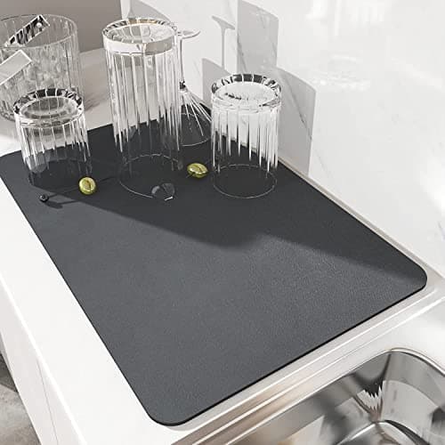 TAPUJI 3.5MM Black Dish Drying mat for Kitchen Water Absorbent mat Drying mat for Kitchen Utensils Large Dry mat for Kitchen Utensils Drying mat Water Absorbent mats for Kitchen Items 60x40cm Black (1 pcs)