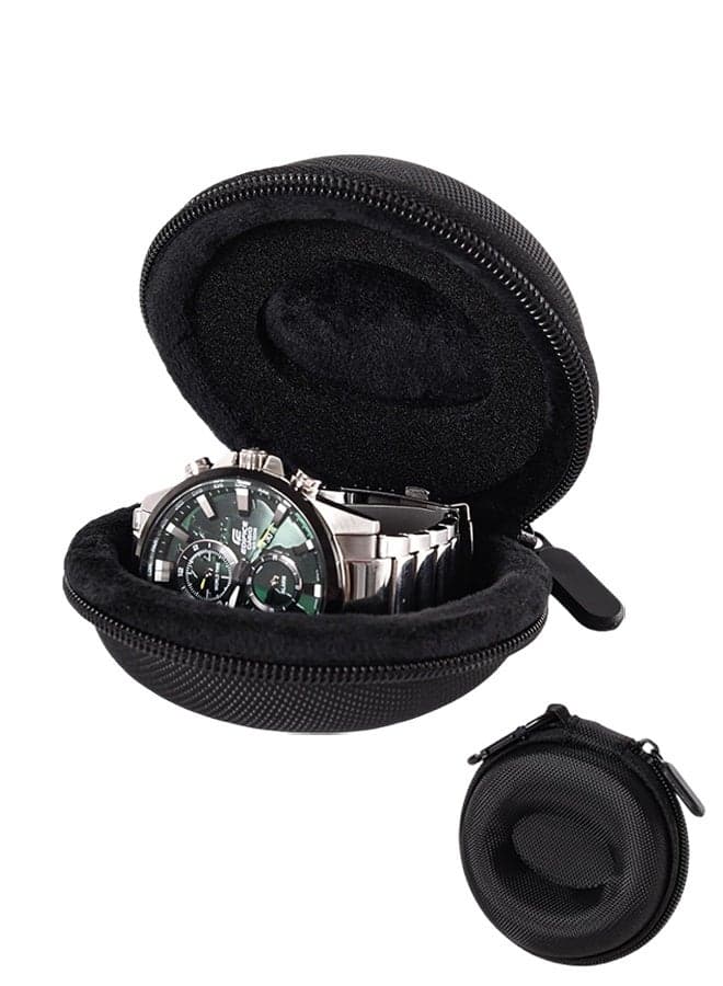 1 Pack 1 Pc Black Portable Round Single Watch Storage Pouch & Travel Case with Zipper, Fits All Wristwatches & Smart Watches up to 50 mm