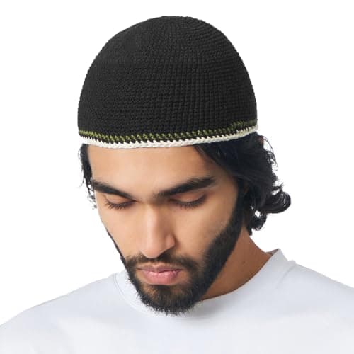 CHARM Mens Skull Cap Cotton Kufi - Beanie Hand Made Knitted Hat Elastic Tight Japanese Womens Black