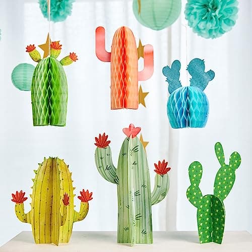 6PCS Cactus Table Centerpiece Decorations Cactus Honeycomb Party Decorations Summer Mexican Themed Party Decorations Baby Shower Centerpiece DecorationsBirthday Party Decor 6Pack