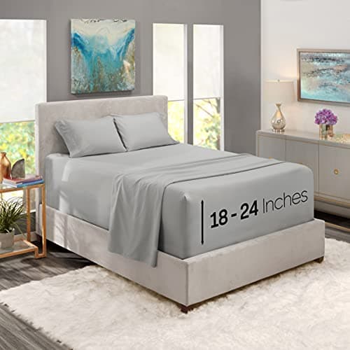 Nestl Queen Size Sheet Set, 4 Piece Extra Deep Pocket (18-24 inches), Microfiber, Cooling, Hotel Luxury, Soft, Breathable, Wrinkle-Free, Easy to Care, Light Grey