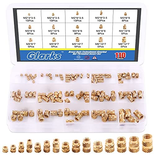 Glarks 110Pcs M2 M3 M4 M5 M6 Female Thread Knurled Nuts Brass Threaded Insert Embedment Nuts Assortment Kit for 3D Printer