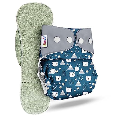 LILTOES Cloth Diapers For New Born Babies 0 to 3 Years | Freesize Adjustable and Reusable | Premium Cloth Nappies Pack of 1 (1 Cloth Diaper + 1 Insert) | (Ice Polar)