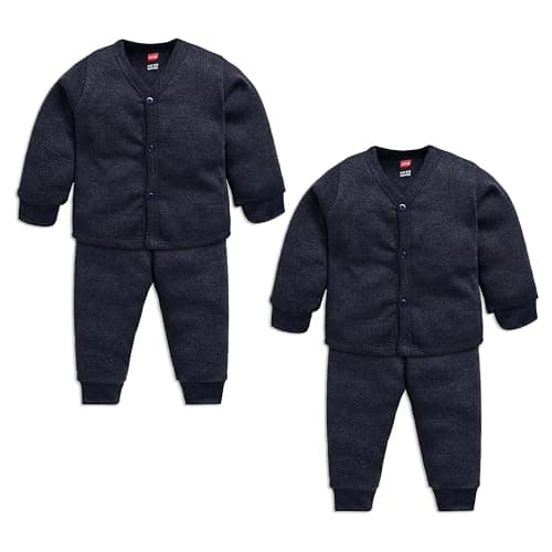 LuvLap Boys & Girls Full Sleeve Thermal Front Open Top & Pyjama Sets Pack of 2, Charcoal Melange, S (1 to 3 Months)
