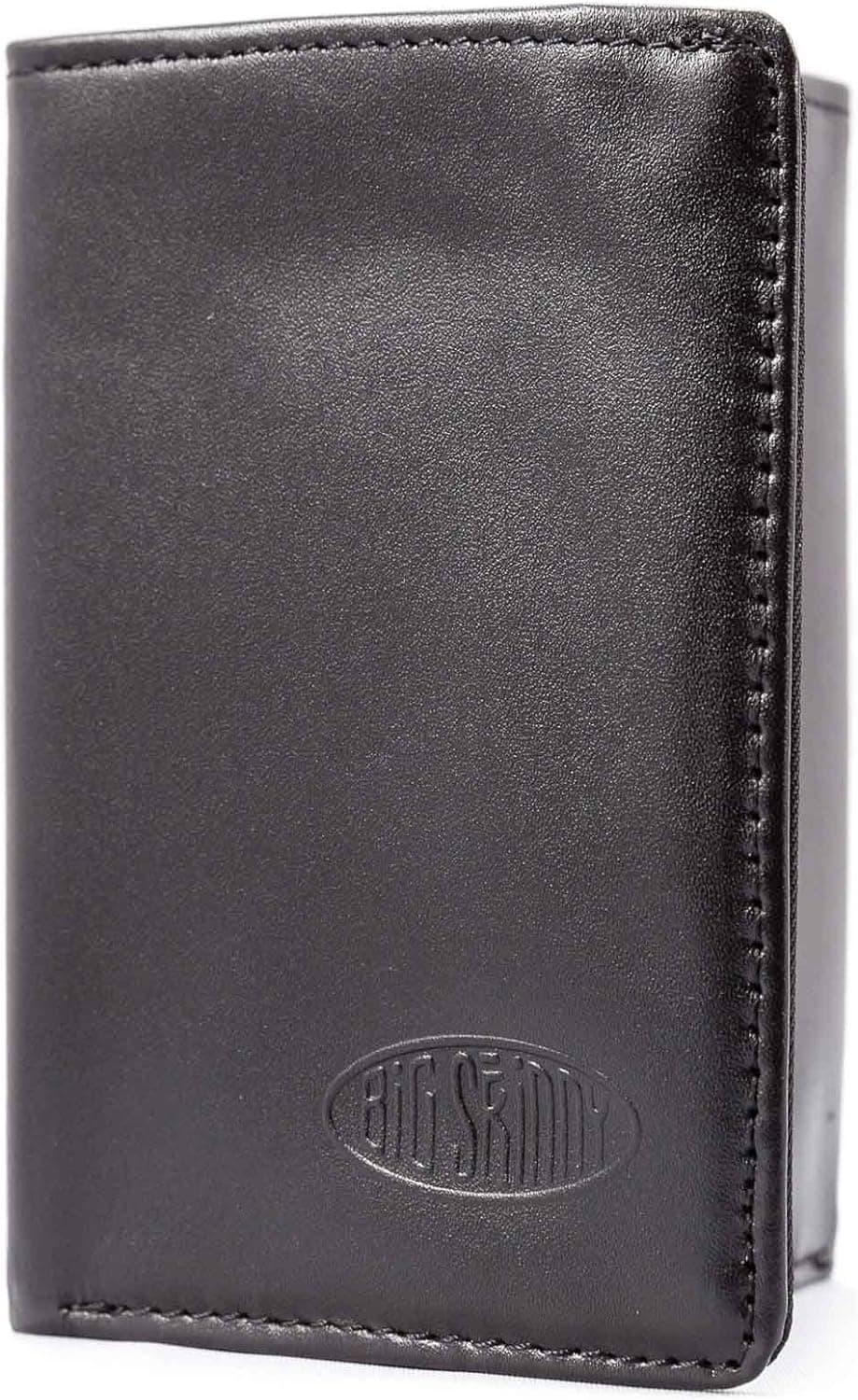 Big Skinny Men's Tri-Fold Leather Slim Wallet, Holds Up to 25 Cards, Black