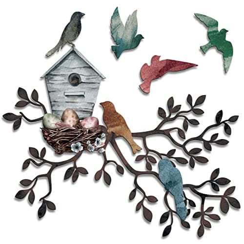Tatuo Metal Bird Wall Art Birds on The Branch Wall Decor Hanging Leaves with swallows Sculpture Metal Tree Leaf hanging Art Birdhouse Outdoor Decor for Indoor Outdoor Balcony Garden Yard