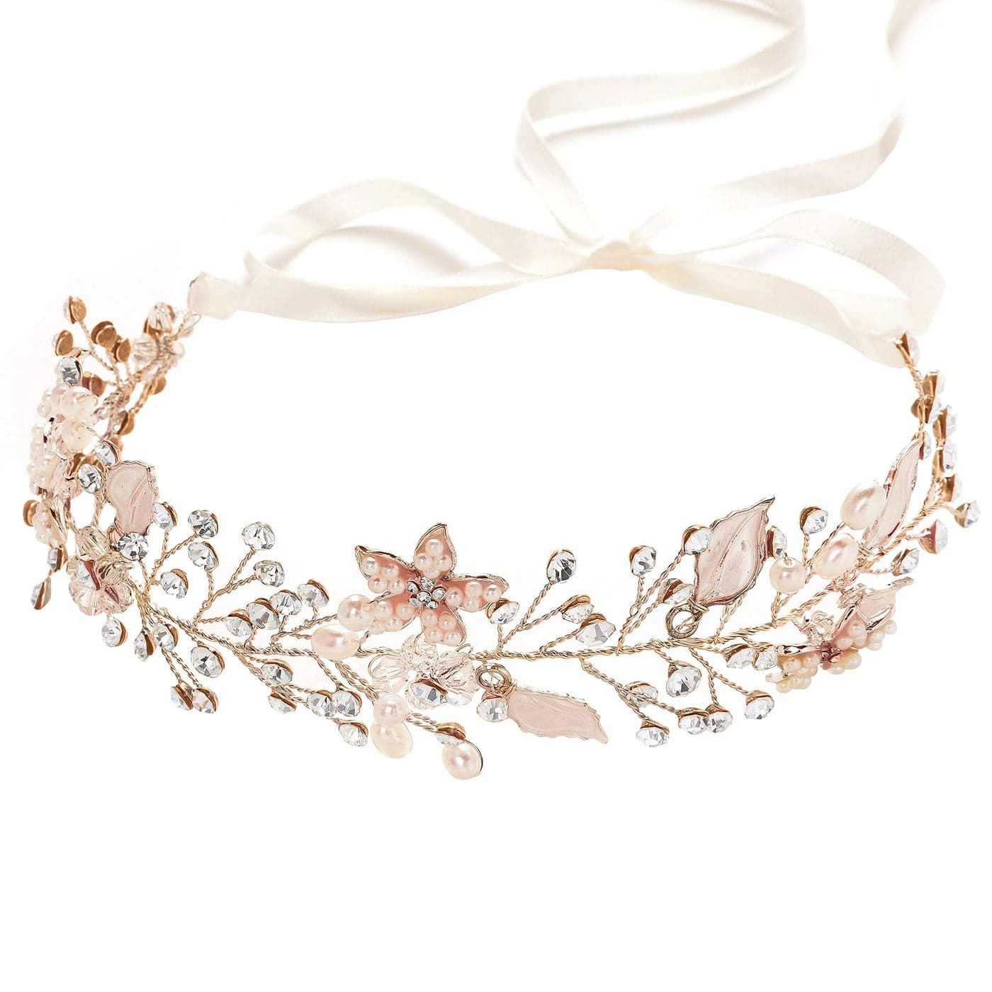 Coucoland Flower Girl Fairy Headpiece Rose Gold Leaf Girls Toddler Crown Hair Piece Vine Prom Bridal Wedding Accessories Crystal Tiara for Women