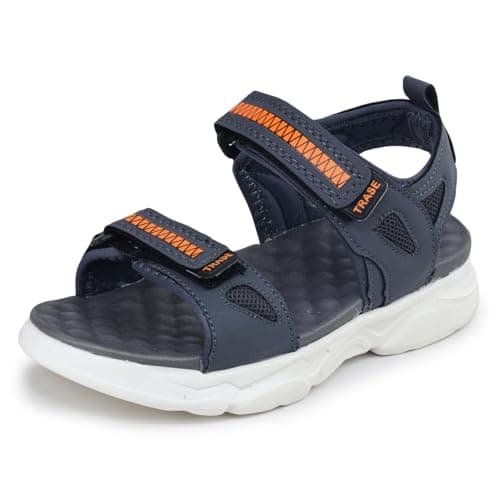 TRASE Casual Sandals For Kids With Adjustable Straps | Flexible And Comfortable Kids Footwear | Trendy And Stylish Boys And Girls Sandals Ideal For Everyday Use (Grey-Orange, 13C UK)