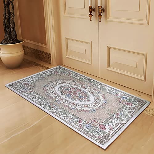 Ukeler Luxury Soft Rustic Floral Area Rugs Washable Elegant Shabby Rose Rug Non Slip Accent Floor Rugs Carpet for Bedroom (35.4''x55'', Beige Garden)