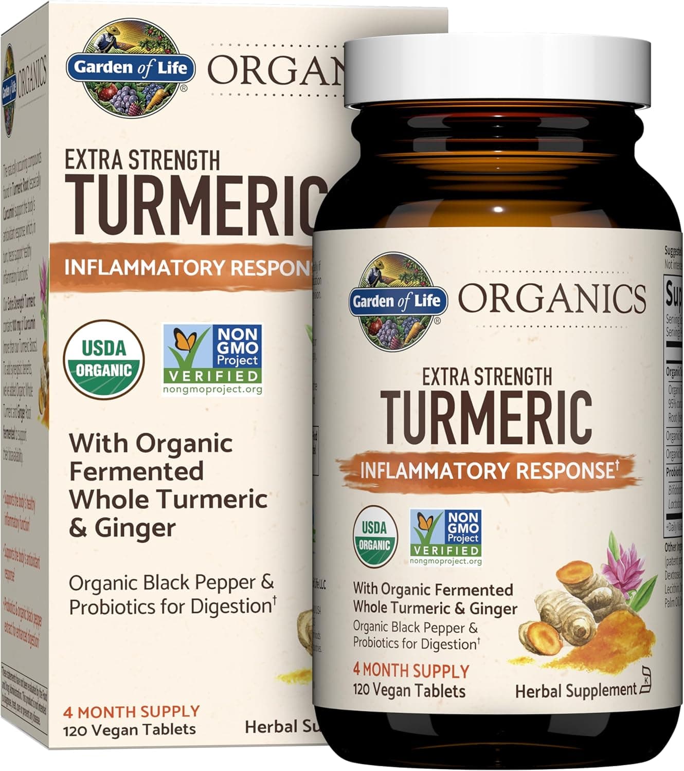 Garden of Life Organics Extra Strength Turmeric Inflammatory Response 120 Tablets100Mg Curcumin 95 Curcuminoids Black Pepper Probiotics Organic NonGMO Vegan Gluten Free Herbal Supplement