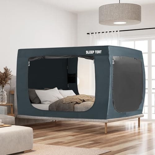 YAVIL Bed Tent Full Bed Canopy Dream Tents for Indoor Portable Blackout Tents Privacy Space Warm Breathable Sleeping Tents for Kids and Adult(Navy Blue,Mattress Not Included) Reducing Light