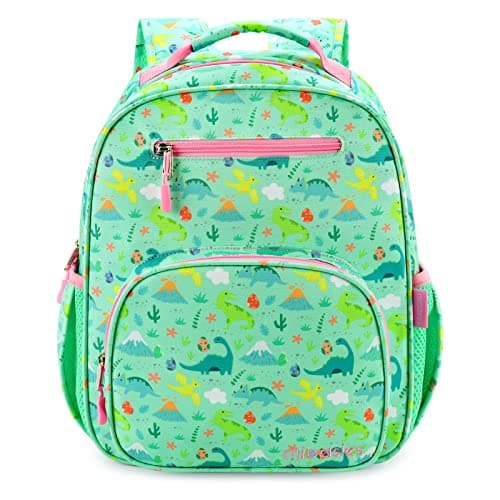mibasies Girls Backpack 5-8: Lightweight Kids Backpacks for Girls - Girl Bookbag for Elementary School - Dinosaur Forest Light Green