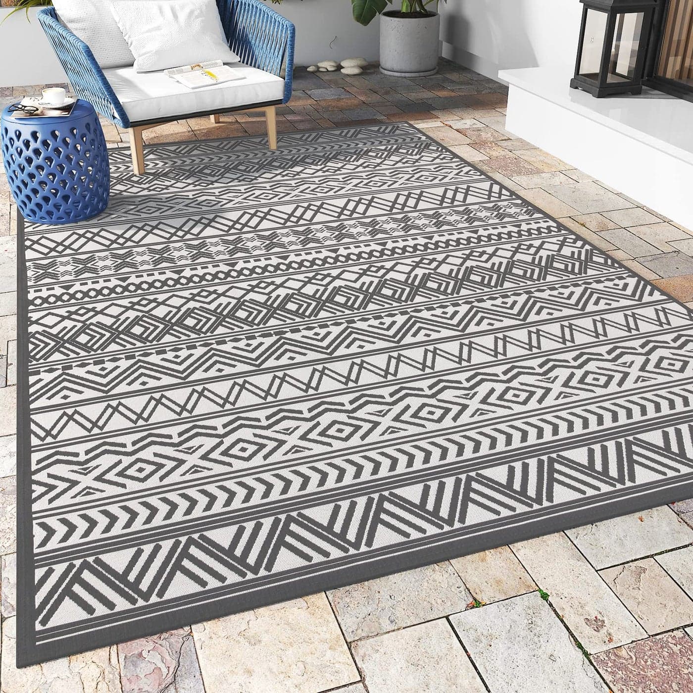 Outdoor Rug Carpet 5x8 ft Flatweave Textured Outdoor Patio Rug Non Slip Indoor Outdoor Rugs with Rubber Particles Backing Boho Outdoor Area Rug for Patio Deck Front Porch Backyard Balcony