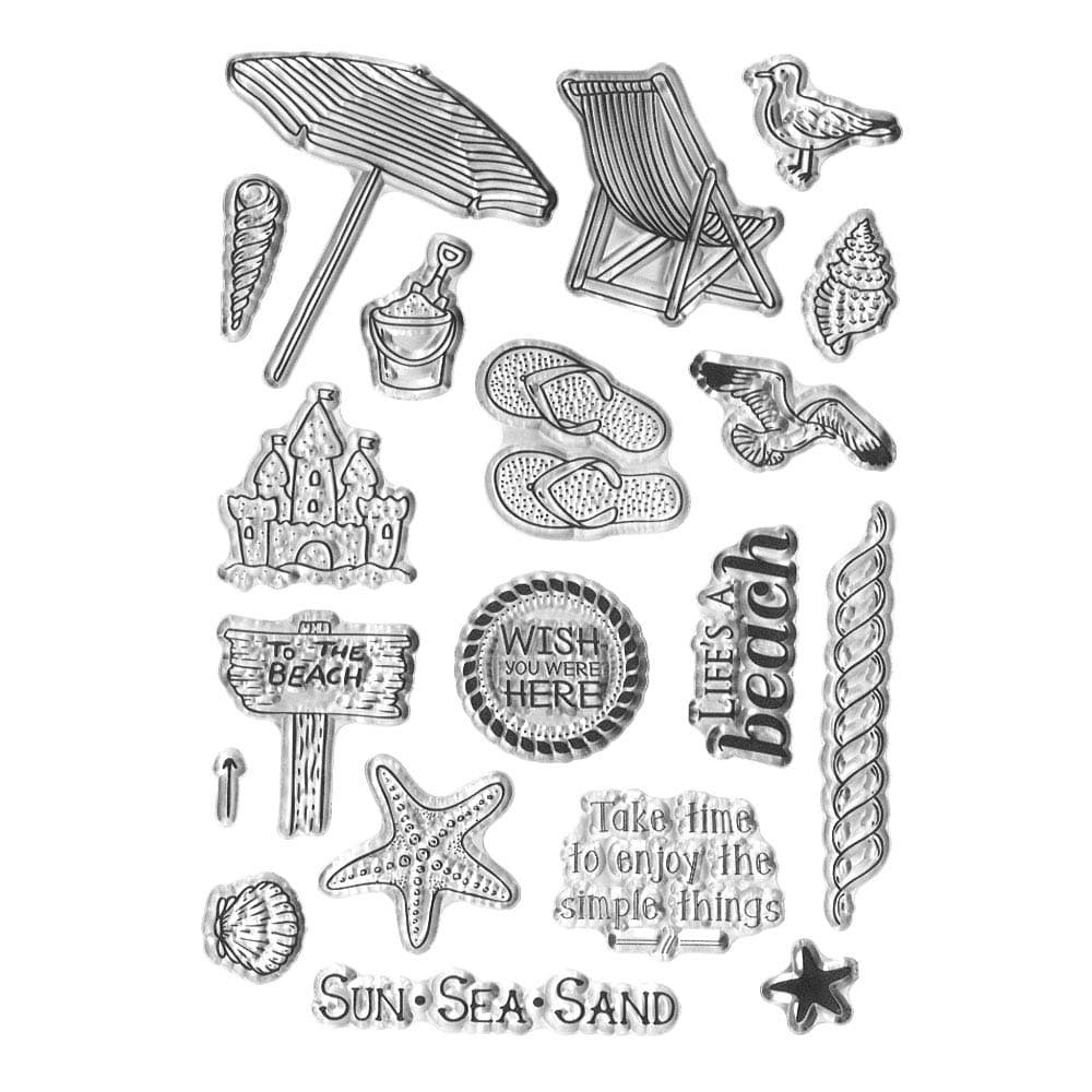Summer Beach Vocation Clear Stamps for Card Making Decoration Ocean Sea Sun Sand Words Castle Transparent Rubber Seal Stamps for Photo Card Album DIY Scrapbooking Crafting Supplies