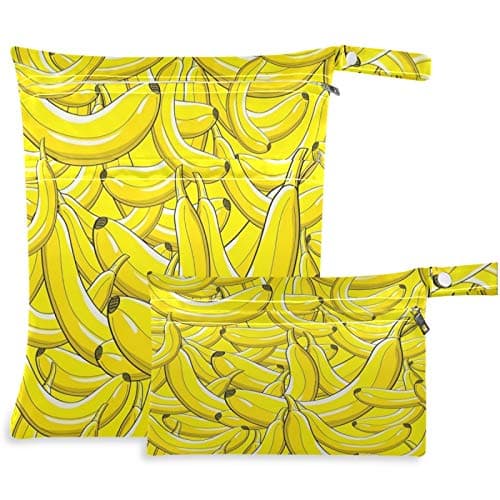 visesunny Yellow Banana 2Pcs Wet Bag with Zippered Pockets Washable Reusable Roomy for TravelBeachPoolDaycareStrollerDiapersDirty Gym Clothes Wet Swimsuits Toiletries