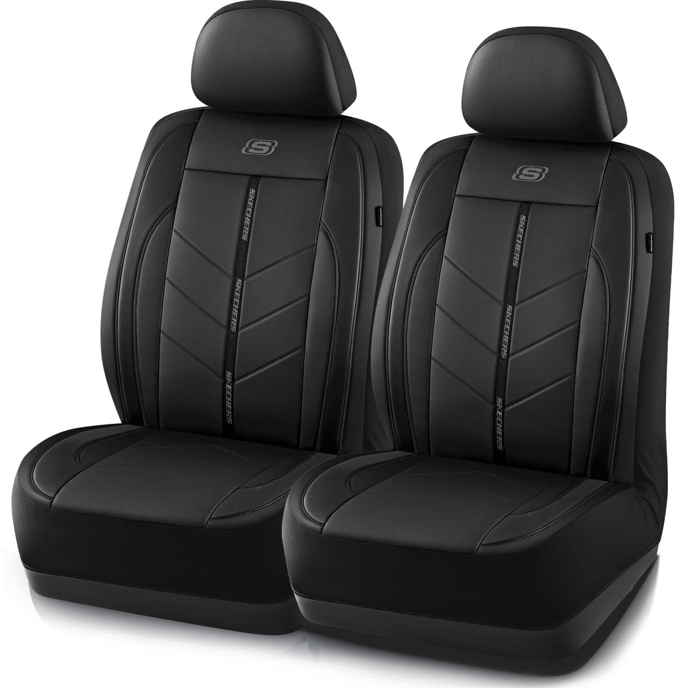 Skechers Car Seat CoversLuxury Faux Leather Seat CoversWaterproof Anti Slip Car Seat Protector Front SeatsCar Accessories Airbag Universal Fit for Most CarsVansTrucksSUVBlack