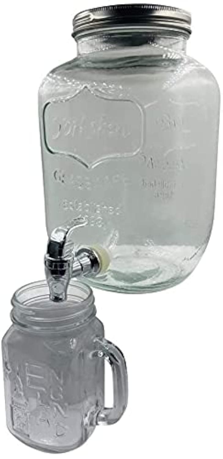 LVOOK Glass Made lass Beverage Beer Juice Dispenser for Party Event with 1 Free Mason Jars- 4 Liter by Home-Cart