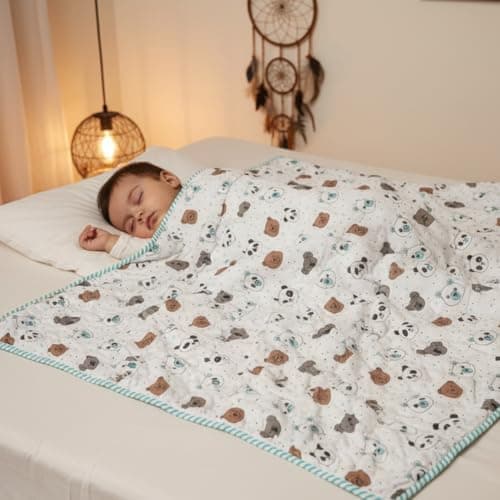 HOMEMONDE 100% Cotton Reversible Dohar for Newborn Baby Boy and Girl, Double Layer Blanket, Soft & Breathable, Ideal for All Seasons, 0-4 Years, Size- 48" x 48" (122 cm x 122 cm) - Panda & Friends