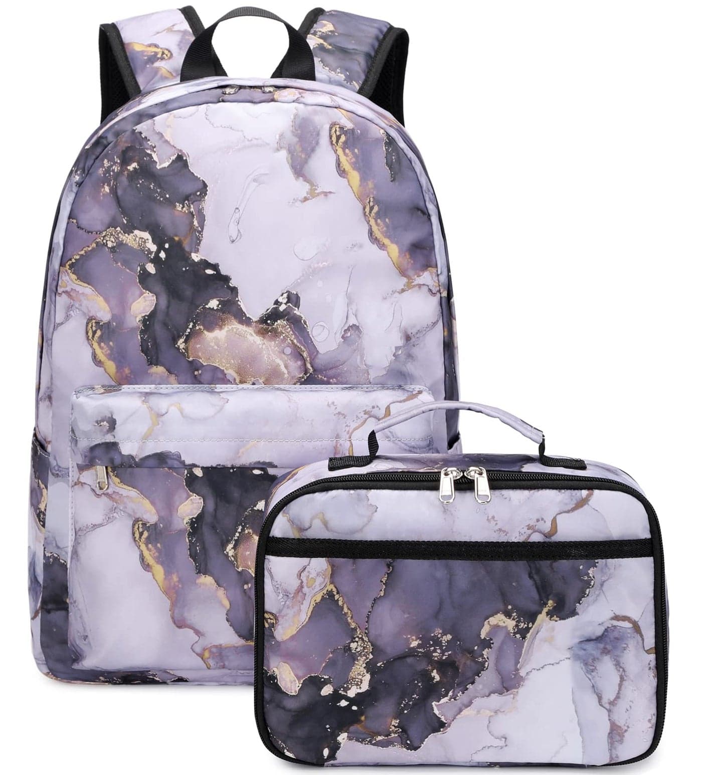 JIANYA Backpack for Girls, Marble Girls Backpack with Lunch Box Kids School Bag Travel Back Packs