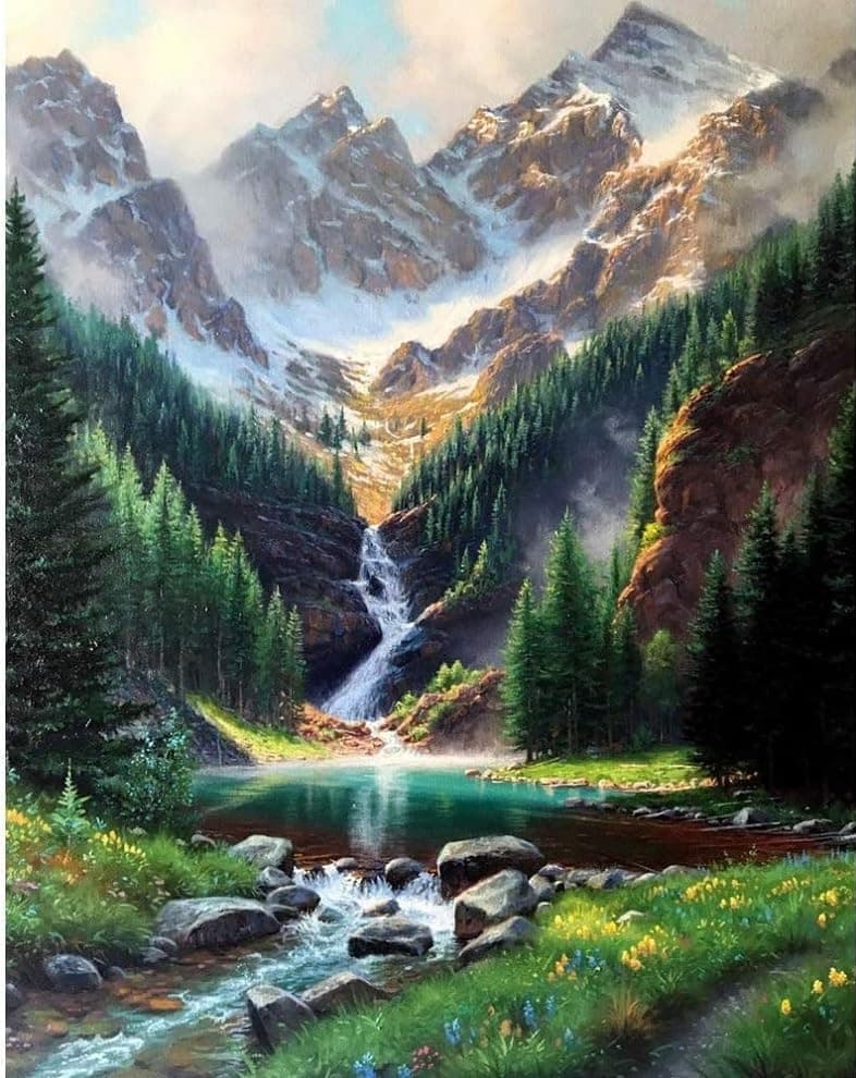RANUR 5D Waterfall Diamond Painting Kit Home Wall Decor Diamond Painting Kits for Kids and Adults Stunning DIY Decor with Rhinestone Artistic Masterpieces