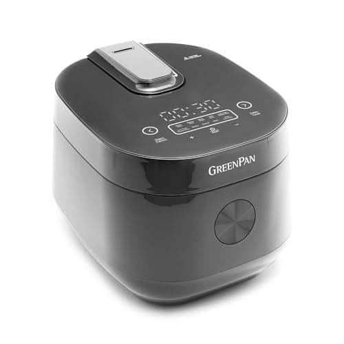 GreenPan Carb Reducing Electric Rice Cooker 4 Cups Uncooked8 Cooked Rice 10 Presets LED Display Healthier Meals Delay Timer PFASFree Ceramic Nonstick Removable Bowl Cool Touch Steam Graphite