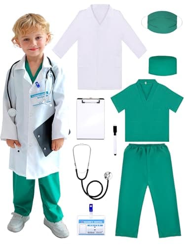 Liberry Doctor Costume for Kids 3 4 5 6 Years Old Toddler Dress Up Clothes with Nurse Scrubs and Real Stethoscope Pretend Play Doctor Kit for Boys Girls Gift
