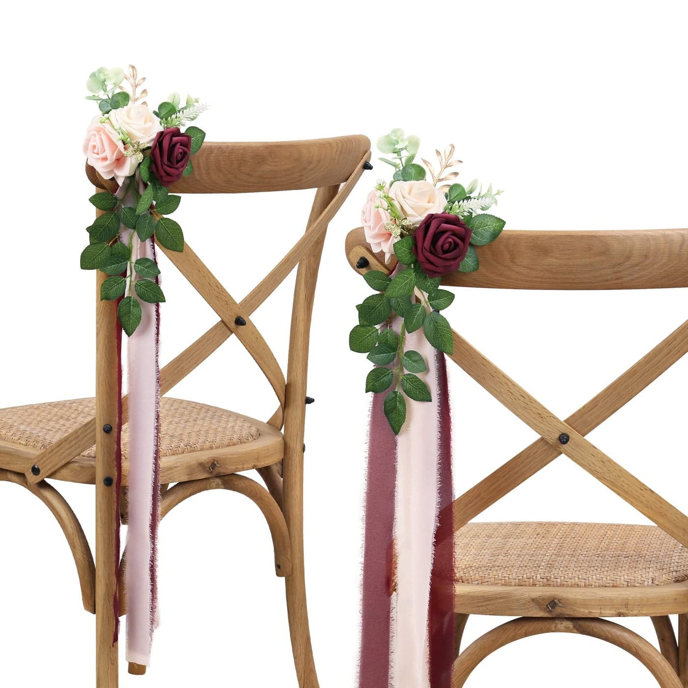 DreamBuilt Wedding Aisle Decorations for Wedding Ceremony Set of 10 Pew Flowers for Church Chair Decorations Party Decor with Artificial Flowers Eucalyptus and Ribbons Burgundy