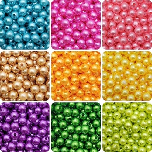 INDIKONB Metallic Round Pearl Beads Combo Set | Multi Colour Beads for Bracelet & Jewelry Making | DIY Beads Set for Craft, Jewelry, Art & Bracelet Making Kits (Metallic Pearl - 6mm)