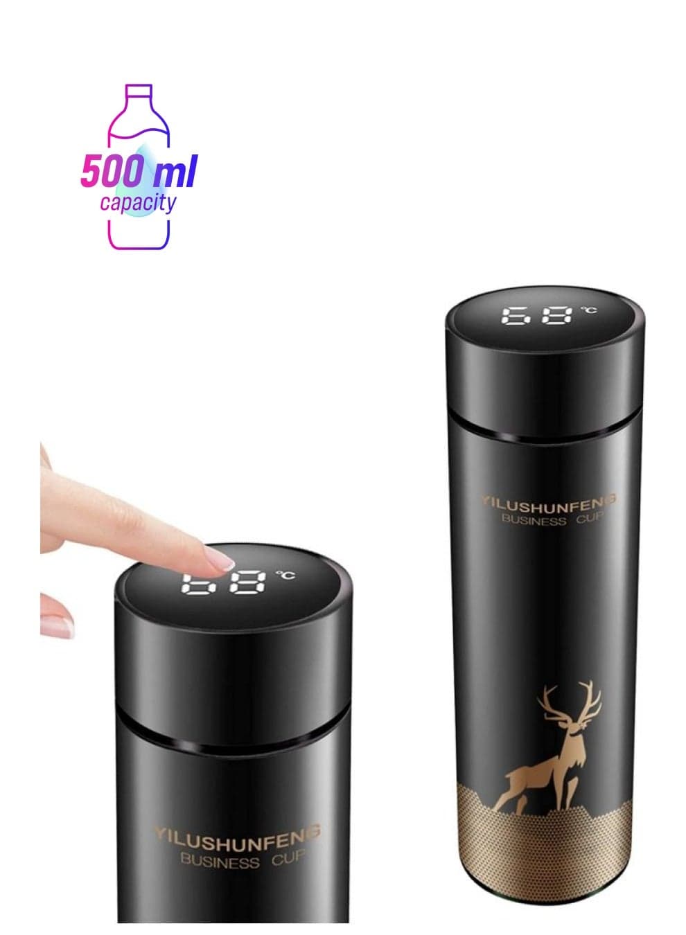 Stainless Steel LED Smart Temperature Display Vacuum Thermo Bottle Multicolour 500ml