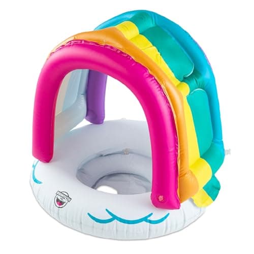 BigMouth Lil Water Float with Rainbow Canopy Infant Pool Float with Sun Shade Baby Swim Seat for Ages 13 Covered Pool for Beginner Swimmers