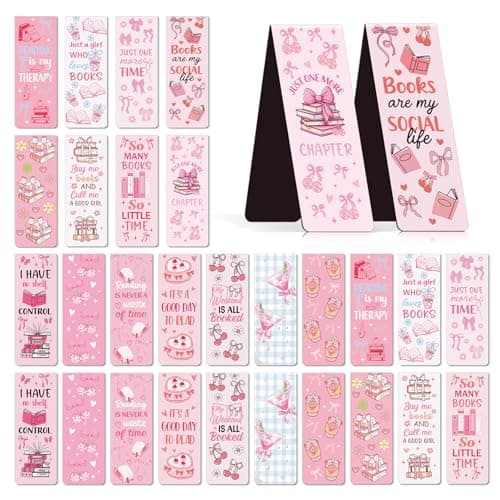 Wxiben Coquete Magnetic Bookmark Gifts - 30PCS Bows Magnetic Bookmarks Pink Bow Book Marks Cute Flower Cake Cherries Page Magnets Marker Clip for Book Lovers Reading Bookis Gift