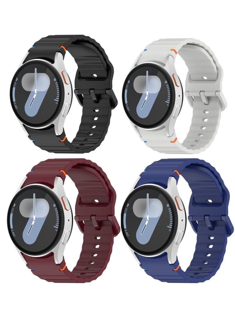4 Pack Silicone Watch Bands Compatible with Galaxy Watch 7 6 5 4 FE and Classic Models 20mm Soft Sport Strap for Men and Women Black Grey Blue Red