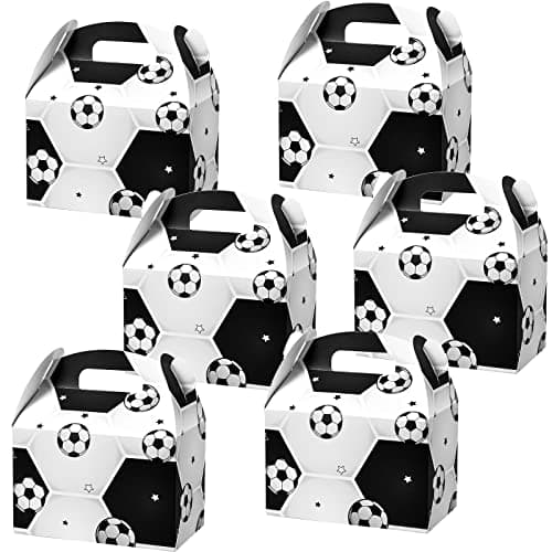Zonon 12 Pieces Soccer Treat Boxes Paper Candy Goodie Boxes Bulk 6 x 6 x 35 Inches Soccer Theme Birthday Party Favors Decorations Set for Sport Party supplies