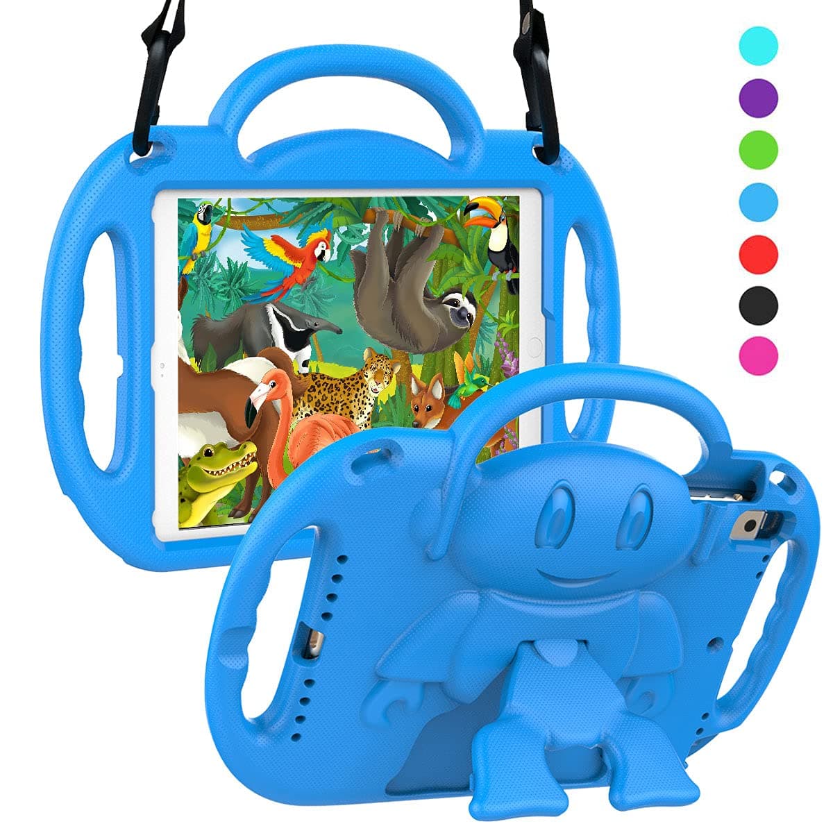 SUPLIK Kids Case for iPad 5th6th Generation 97 inch 20172018 iPad Air 1 Air 2 Pro 97 Kids Case with Shoulder Strap Handle Stand for iPad 56 iPad Air 1st2nd Gen Blue