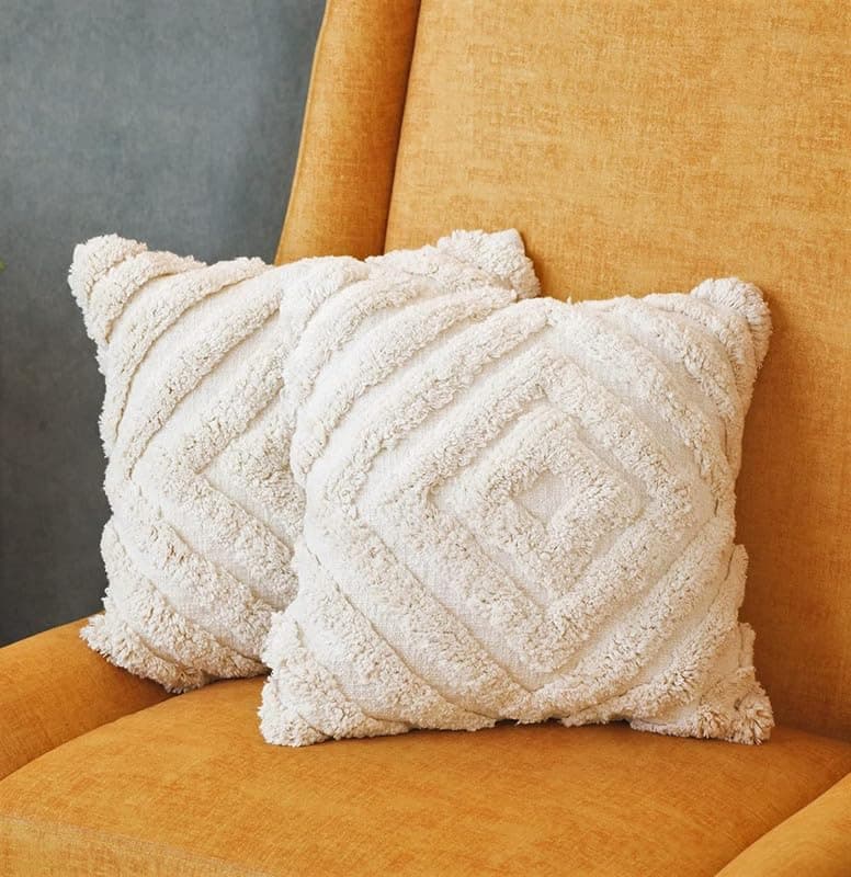 TINDLER KNOTS Luxurious Attractive Boho Cushion Covers 16 inch x 16 inch, Pack of 1 Pure and Soft Hand Tufting Square Pillow Covers for Bedroom Living Room Indoor Outdoor Sofa