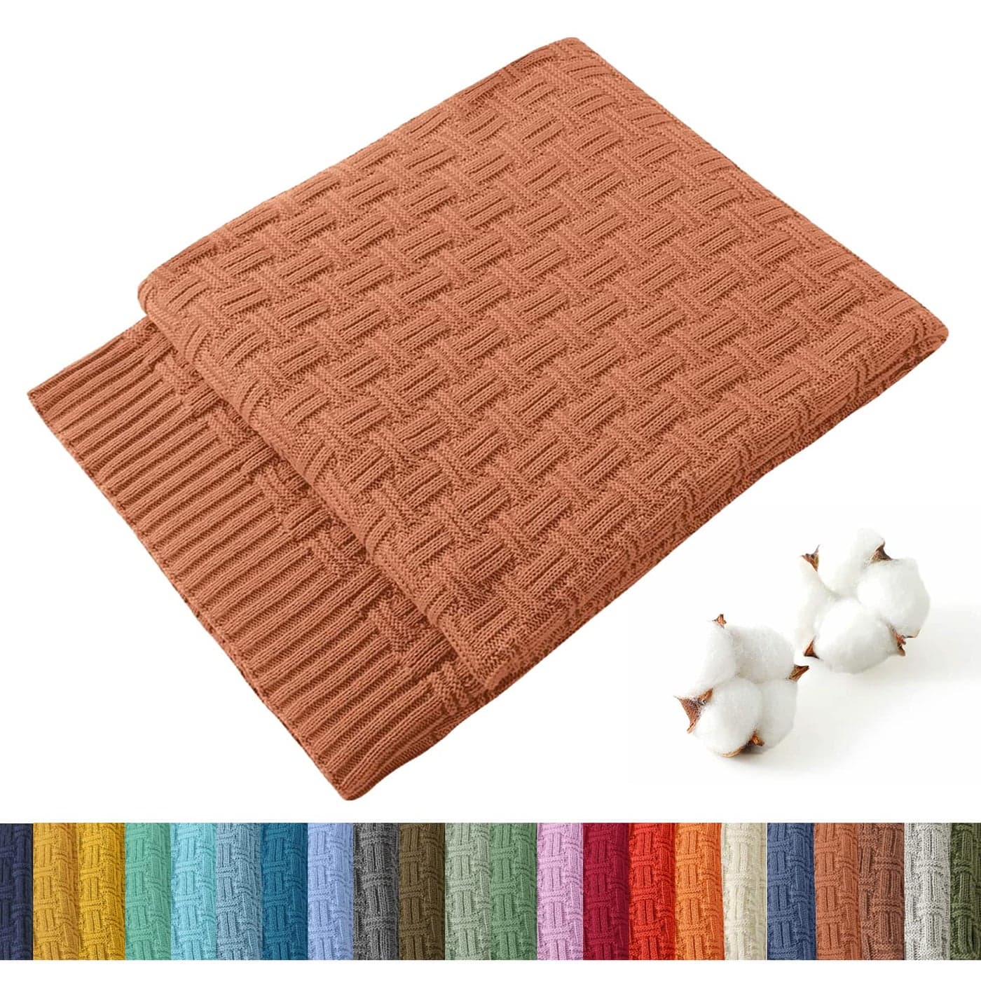 TREELY 100 Cotton Knitted Throw Blanket Couch Cover Blanket60 x 80 Inches Caramel